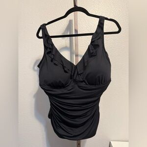 Swim Tankini Ralph Lauren Black Ruffles NWT 18W Plus Slimming Underwire size 18